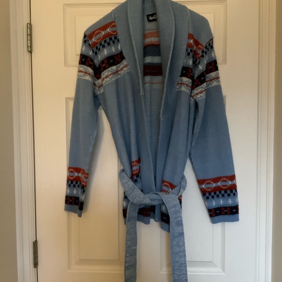Genuine Vintage 1970’s VanCort Blue Patterned Cardigan, Original Belt, Boho, Fab - Picture 10 of 10